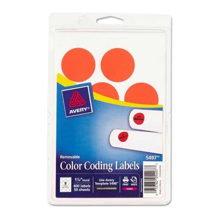 Avery Avery Print or Write Removable Color-Coding Labels, 1-1/4" Dia, Neon Red, 400/Pack 5497